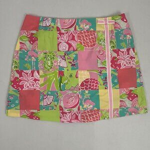 Vintage Lilly Pulitzer Women's 10P Skort Patchwork Flamingo Shells Floral Fan